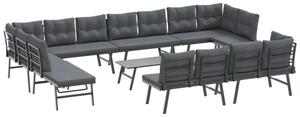 Zestaw Mebli Ogrodowych Komplet Jadalniany Z Poduszkami 9-Częściowy Czarny Metal Na Taras Balkon Ogród