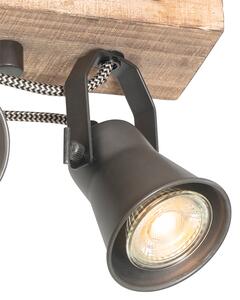 Wiejska lampa sufitowa czarna z drewnem 4-punktowym - Jelle Oswietlenie wewnetrzne