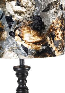 Klasyczna lampa podłogowa czarna klosz welurowy kwiaty 2 40cm - Classico Oswietlenie wewnetrzne