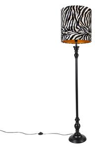 Klasyczna lampa podłogowa czarna klosz welurowy zebra 40cm - Classico Oswietlenie wewnetrzne