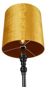 Klasyczna lampa podłogowa czarna klosz welurowy złoty 40cm - Classico Oswietlenie wewnetrzne
