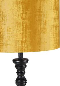 Klasyczna lampa podłogowa czarna klosz welurowy złoty 40cm - Classico Oswietlenie wewnetrzne