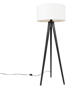 Lampa podłogowa statyw czarny z kloszem biały 50 cm - Tripod Classic Oswietlenie wewnetrzne