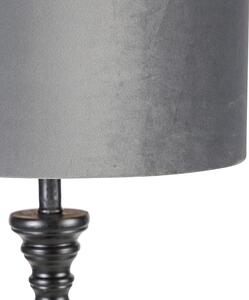 Klasyczna lampa podłogowa czarna z kloszem szarym 40 cm - Classico Oswietlenie wewnetrzne
