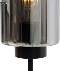 Lampa stołowa Art Deco czarna z przydymionym szkłem 2-punktowa - Laura Oswietlenie wewnetrzne