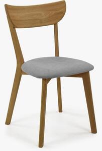 Nowoczesne dębowe krzesło Eva, szare siedzisko