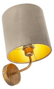 Kinkiet / Lampa scienna vintage złoty klosz welurowy szarobrązowy - Matt Oswietlenie wewnetrzne