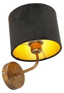 Kinkiet / Lampa scienna vintage złoty klosz welurowy czarny - Matt Oswietlenie wewnetrzne