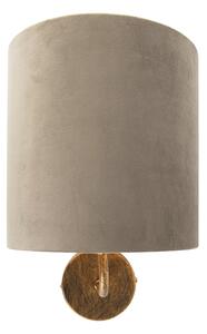 Kinkiet / Lampa scienna vintage złoty klosz welurowy szarobrązowy - Matt Oswietlenie wewnetrzne