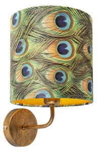 Kinkiet / Lampa scienna vintage złoty klosz welurowy pawie oczka - Matt Oswietlenie wewnetrzne