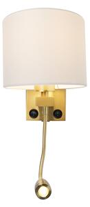Kinkiet / Lampa scienna złoty USB klosz biały - Brescia Combi Oswietlenie wewnetrzne