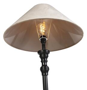 Klasyczna lampa podłogowa czarna klosz welurowy szarobrązowy 55cm - Classico Oswietlenie wewnetrzne