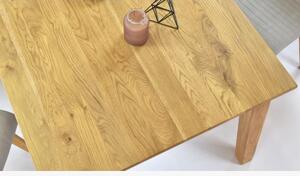 Drewniany stół do jadalni Mirek dąb i krzesła Arosa szare