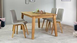 Drewniany stół do jadalni Mirek dąb i krzesła Arosa szare