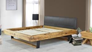 Nowoczesne łóżko z litego dębu z metalowymi nogami, Laura 160 x 200