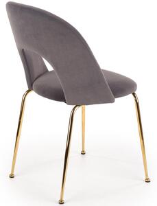 Stylowe krzesło tapicerowane złote nogi K385 - popielaty