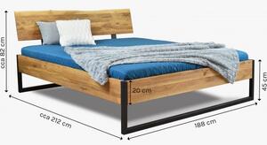 Łóżko dwuosobowe dąb lity IRON - nogi metalowe 180 x 200 cm