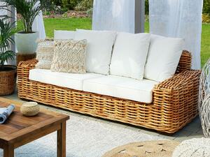 Sofa ogrodowa 3-osobowa kanapa z białymi poduszkami rattanowa naturalna Florli Beliani