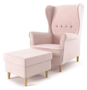 Fotel USZAK +podnóżek , Kolor - JASNY RÓŻOWY