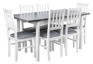 Stół rozkładany z 6 krzesłami komplet do kuchni jadalni X008 Biały/Grafitowy