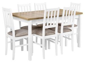 Stół rozkładany z 6 krzesłami komplet do kuchni jadalni X006 Biały/Dąb Grandson