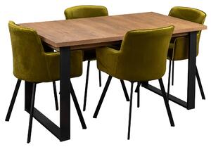 Stół loftowy z 4 krzesłami do salonu jadalni Y051 Czarny/Dąb Lefkas