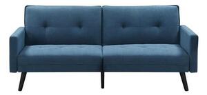 Niebieska sofa z podnóżkiem, rozkładany narożnik