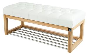Ławeczka Pufa Pikowana Ekoskóra Biały Guzik Tapicerowany LPP-4 Rozmiary od 50 cm do 200 cm
