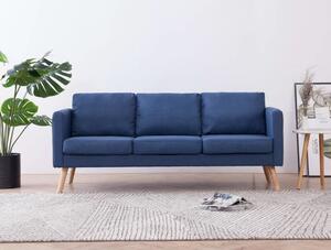 Duża niebieska sofa do salonu z poduszkami scandi