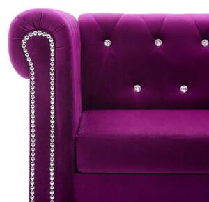 Elegancka aksamitna fioletowa sofa z kryształkami