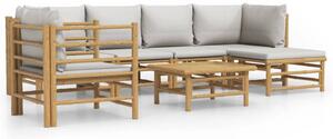 Zestaw Mebli Ogrodowych Komplet Wypoczynkowy Z Poduszkami 7-Częściowy Szary Bambus Na Taras Balkon Ogród