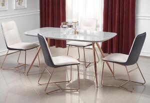 Nowoczesny stół z blatem marmur + różowe złoto nogi 160x90 cm