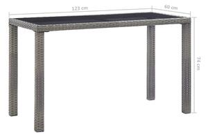 Szary rattanowy stół ogrodowy ze szklanym blatem, 123x60 cm