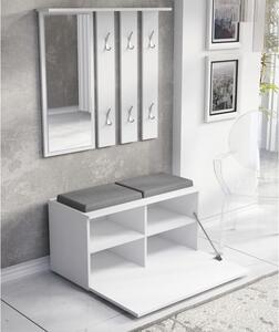 Biały zestaw z lustrem, szafką i wieszakiem na korytarz