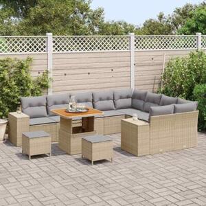 Zestaw Mebli Ogrodowych Komplet Wypoczynkowy 12-Częściowy Beżowy Rattan Na Taras Balkon Ogród