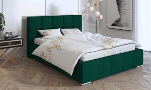 Zielone łóżko pikowany zagłówek, drewniany stelaż 160x200