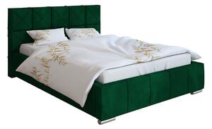 Zielone łóżko pikowany zagłówek, drewniany stelaż 160x200