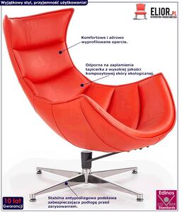 Skórzany obrotowy fotel wypoczynkowy Lavos - czerwony
