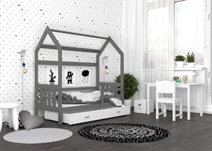 Szare łóżko domek dla dzieci z barierką 160x80 cm