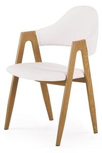 Oryginalne krzesło do jadalni biała ekoskóra + dąb miodowy
