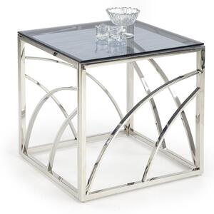 Kwadratowy stolik kawowy glam, szklany blat + srebrny stelaż