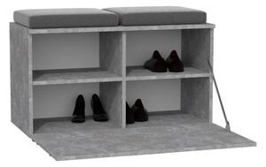 Uchylna szafka na buty z półkami i siedziskiem beton