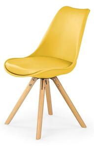 Żółte krzesło do jadalni, fotel z poduszką scandi do salonu