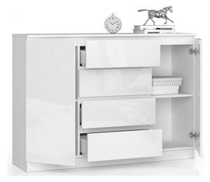 Biała szafka z szufladami i półkami 140x99 cm połysk