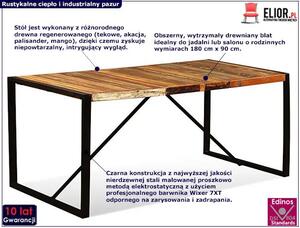 Industrialny stół Elinor 2R 180 cm - drewno regenerowane