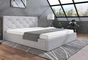 Tapicerowane łóżko z zagłówkiem, szare 120x200 cm + pojemnik