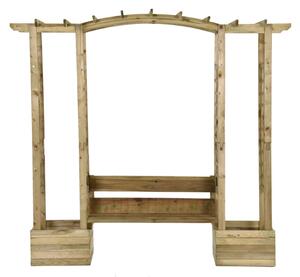 Pergola z ławką i donicami, impregnowane drewno sosnowe