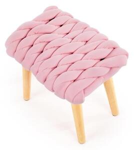 Różowy tapiecerowany stołek, drewniany taboret