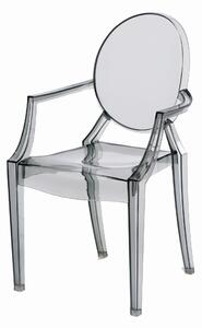 Szare przezroczyste krzesło do jadalni, na taras z poliwęglanu