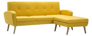 Klasyczna sofa z leżanką na drewnianych nóżkach, żółta